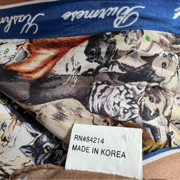 VTG Ralph Marlin & Co 1996 100% Silk Scarf Cat Novelty Print Cat Lady Classic - Picture 7 of 16